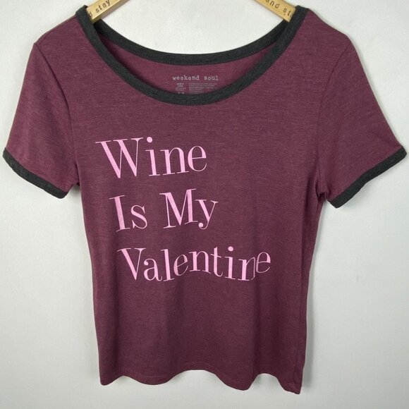 Wine Is My Valentine Cozy Tee Pajama Top Pink Size Medium T-Shirt Mauve Casual - Picture 6 of 6